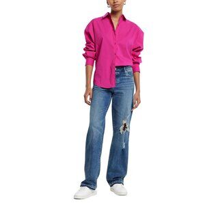 EUC Express Stretch Cotton Poplin Boyfriend Shirt Neon Berry Pink Size Medium